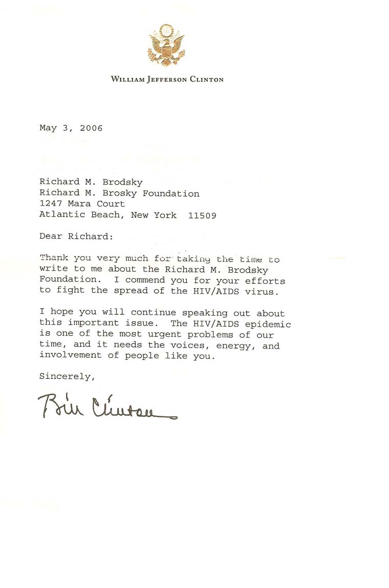 Letter of Support From President Clinton